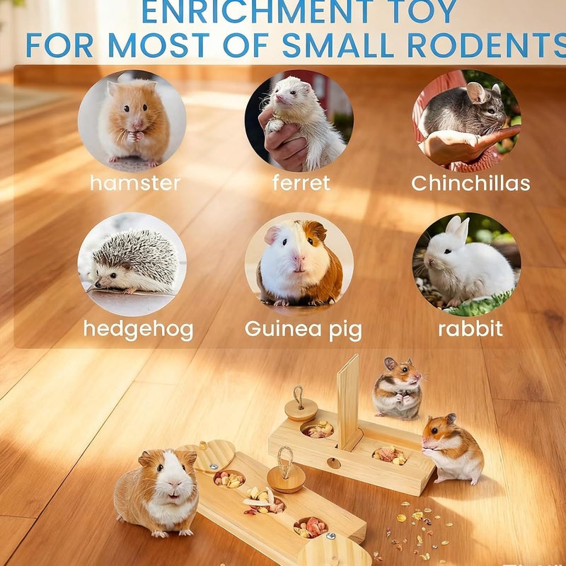 WHEARTED 2 Pack Guinea Pig Foraging Toys, Guinea Pig Enrichment Toys Wooden Interactive Bunny Puzzle Toys, Small Animals Hide Treats Dispenser for Hamster, Rabbits, Bunny, Chinchillas - Image 4